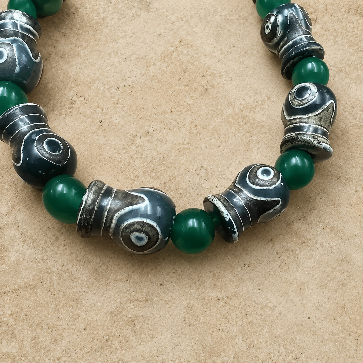 Agate Dzi Bead Bracelet | Tibetan Green Vase Amulet