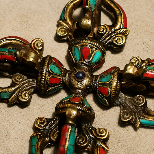 Turquoise-Inlaid Copper Ritual Accent