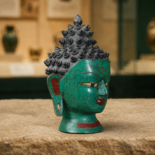 Inlaid Brass Buddha Head | Tibetan Shakyamuni Statue