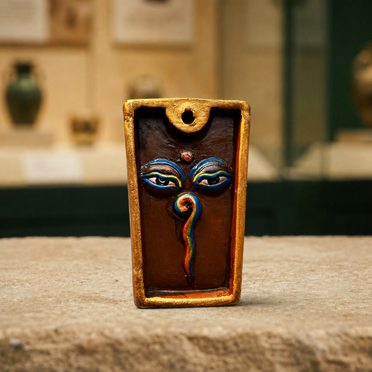 Gilt Pottery OM Incense Holder | Tibetan Altar Seat
