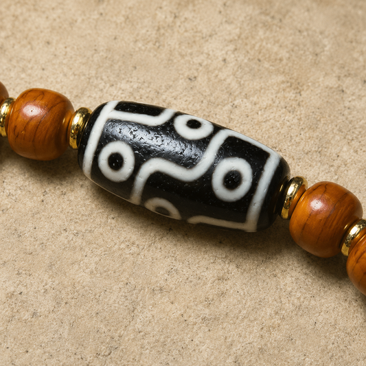 Agate Nine-Eyed Dzi Bracelet | Aged Yak Bone Amulet