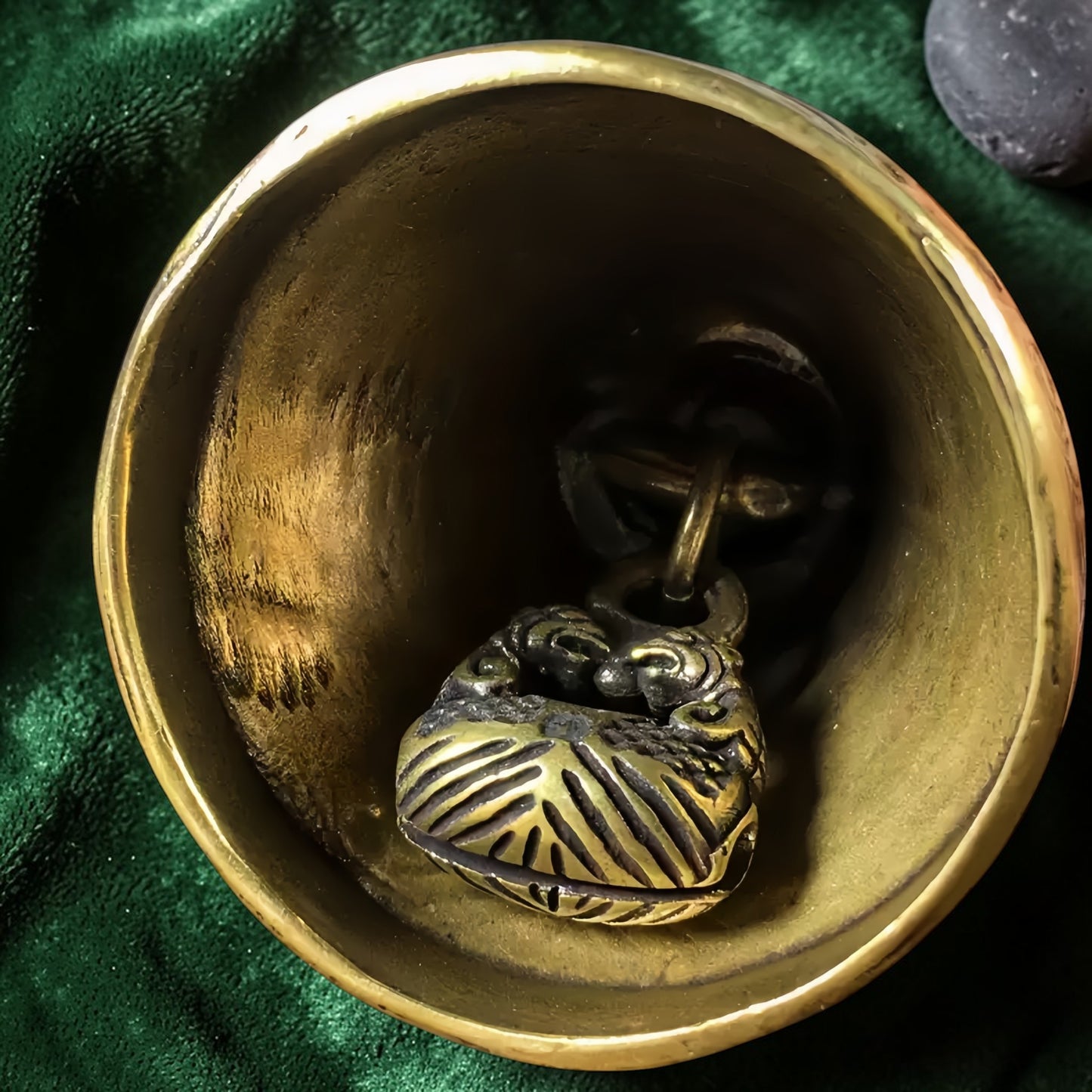Detail image of Tibetan Copper Stupa Bell - Collector Bell Raised Relief