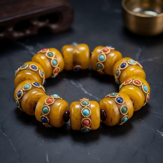 Handmade Amber Beads Bracelet｜Tibetan Buddhist Jewelry
