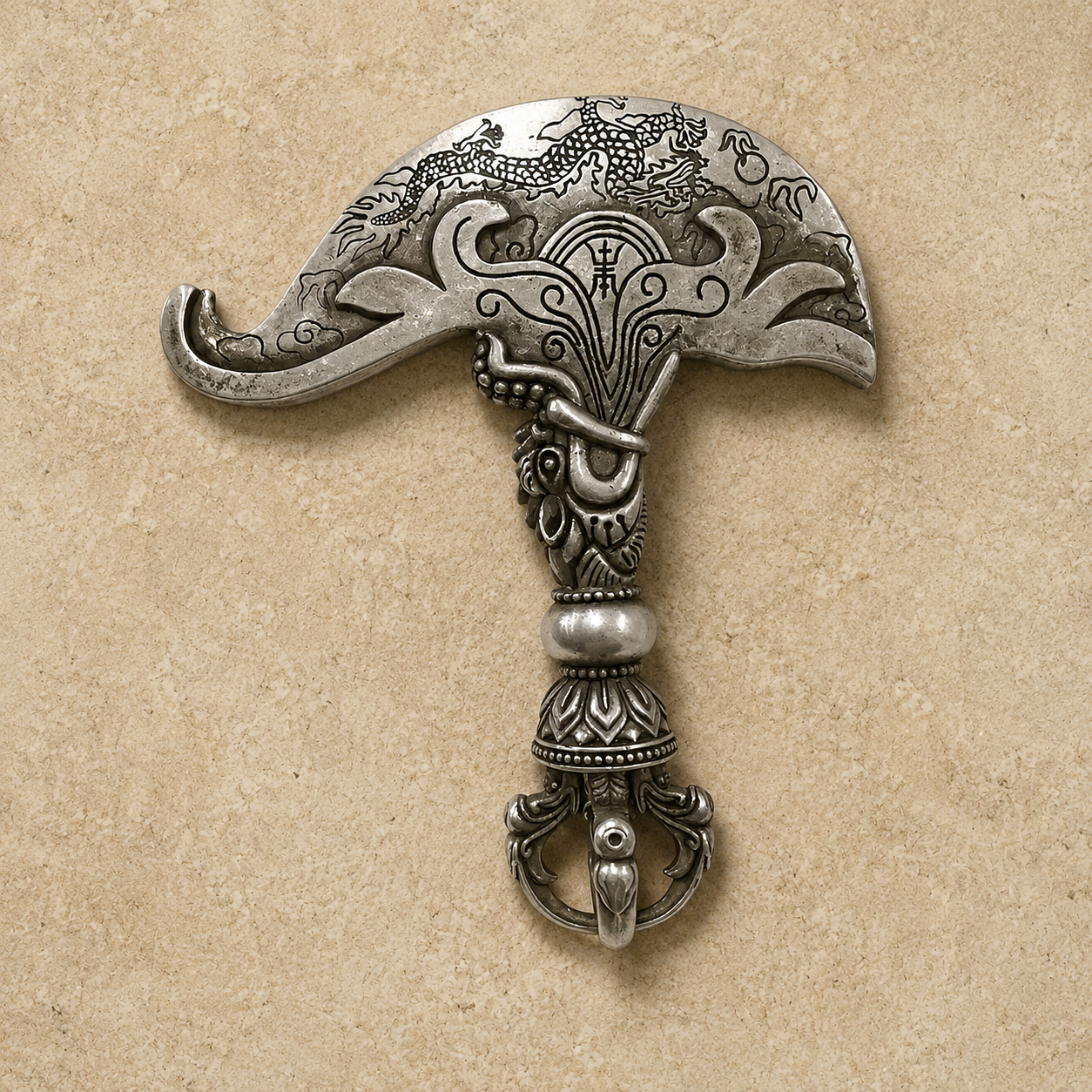 Silver Plated Phurpa Pendant | Tibetan Dragon Dorje