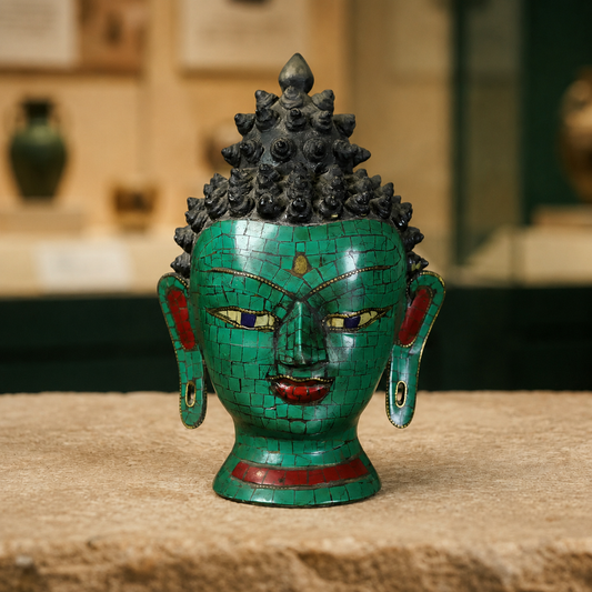 Inlaid Brass Buddha Head | Tibetan Shakyamuni Statue