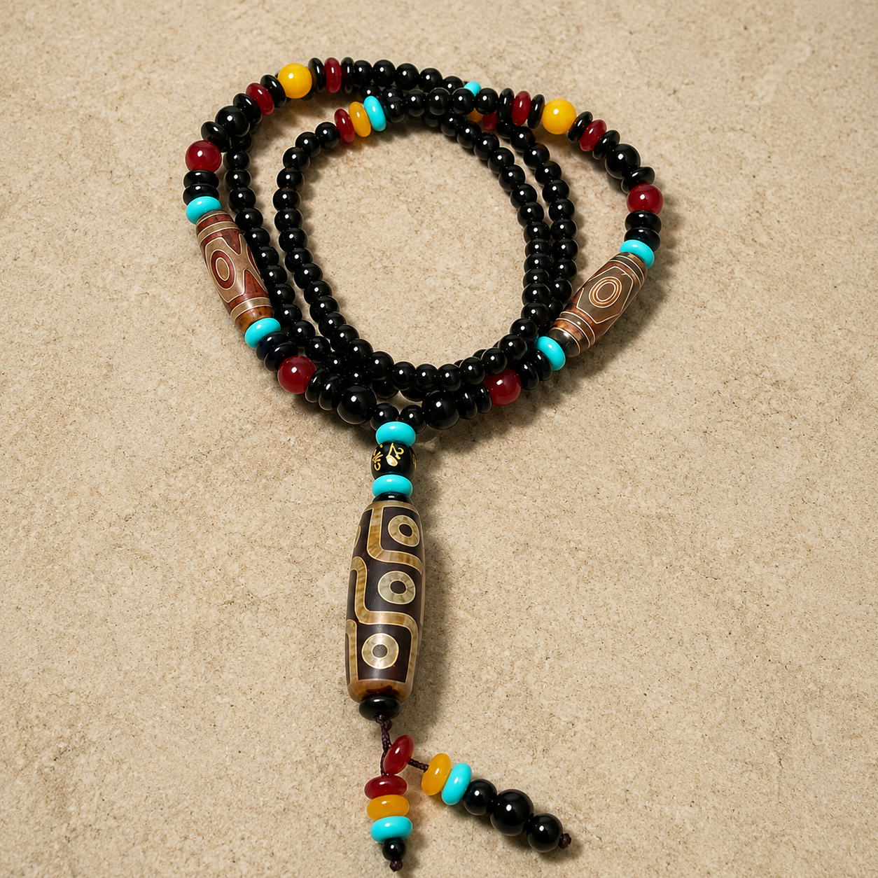 Dragon Agate Dzi Pendant | Tibetan Nine-Eye Necklace