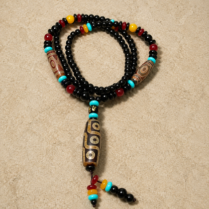 Dragon Agate Dzi Pendant | Tibetan Nine-Eye Necklace