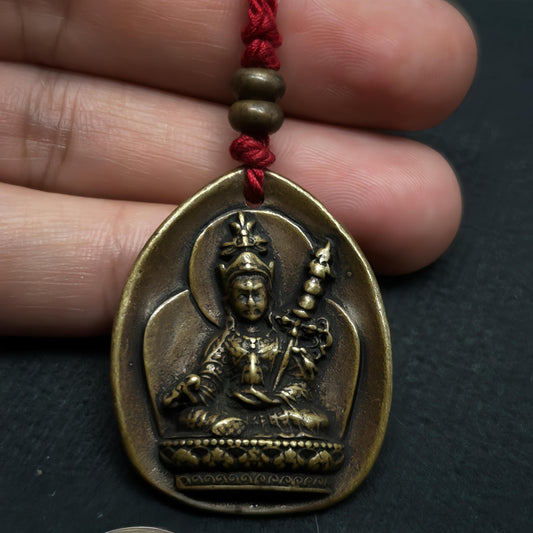 Vintage Tibetan Thokcha Guru Rinpoche Amulet, Brass Padmasambhava Pendant, Spiritual Buddhist Necklace