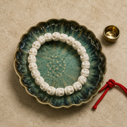 Carved Antler Skull Bracelet | Tibetan Buddhist Amulet