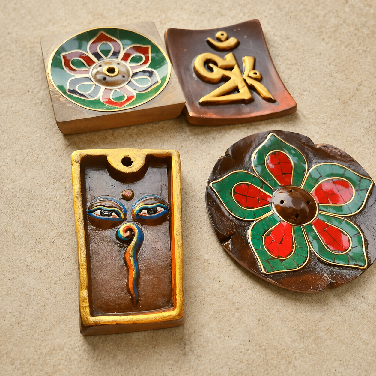 Gilt Pottery OM Incense Holder | Tibetan Altar Seat