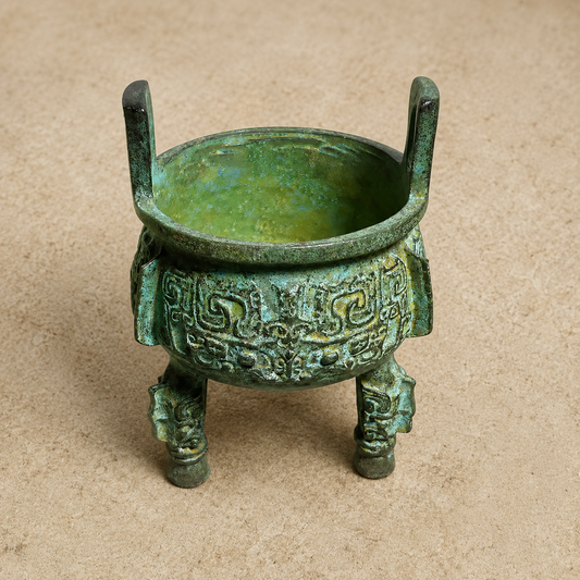Vintage Bronze Tripod Incense Burner Bowl with Censer Ring