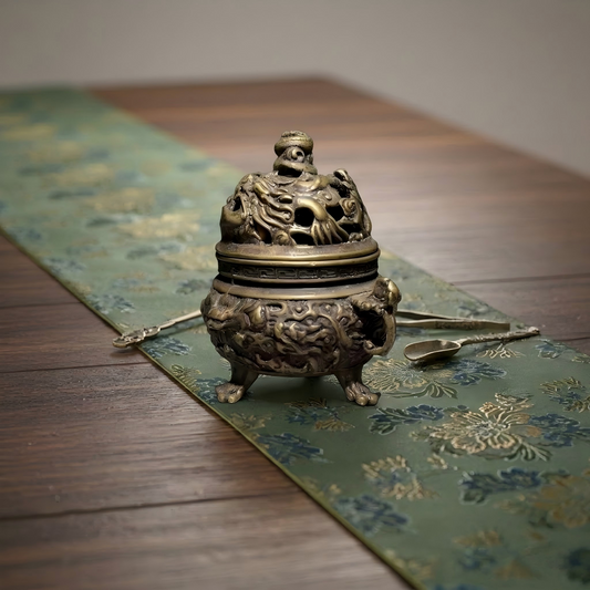Double Dragon Hollow Brass Incense Burner