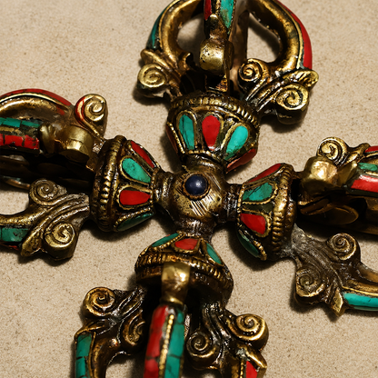 Turquoise-Inlaid Copper Ritual Accent