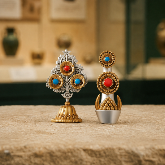 Gilt Inlaid Altar Set | Tibetan Wishing Tree Pillar