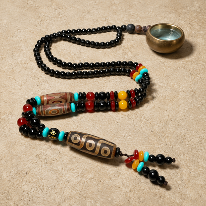 Dragon Agate Dzi Pendant | Tibetan Nine-Eye Necklace