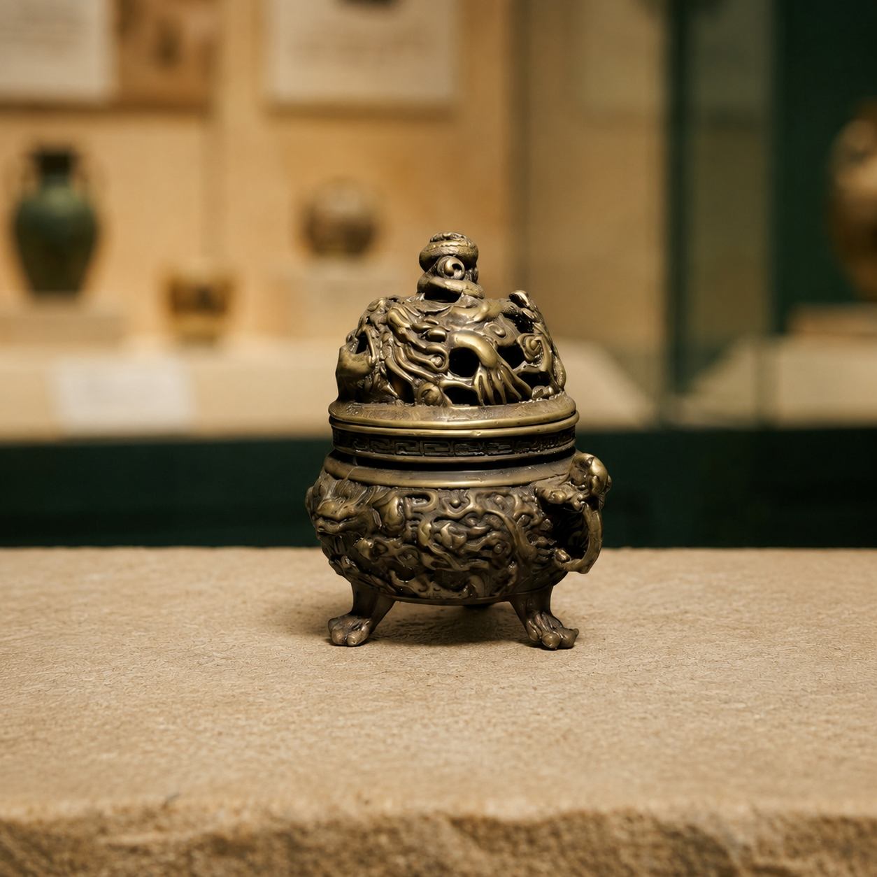 Double Dragon Hollow Brass Incense Burner