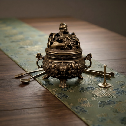 Double Dragon Hollow Brass Incense Burner