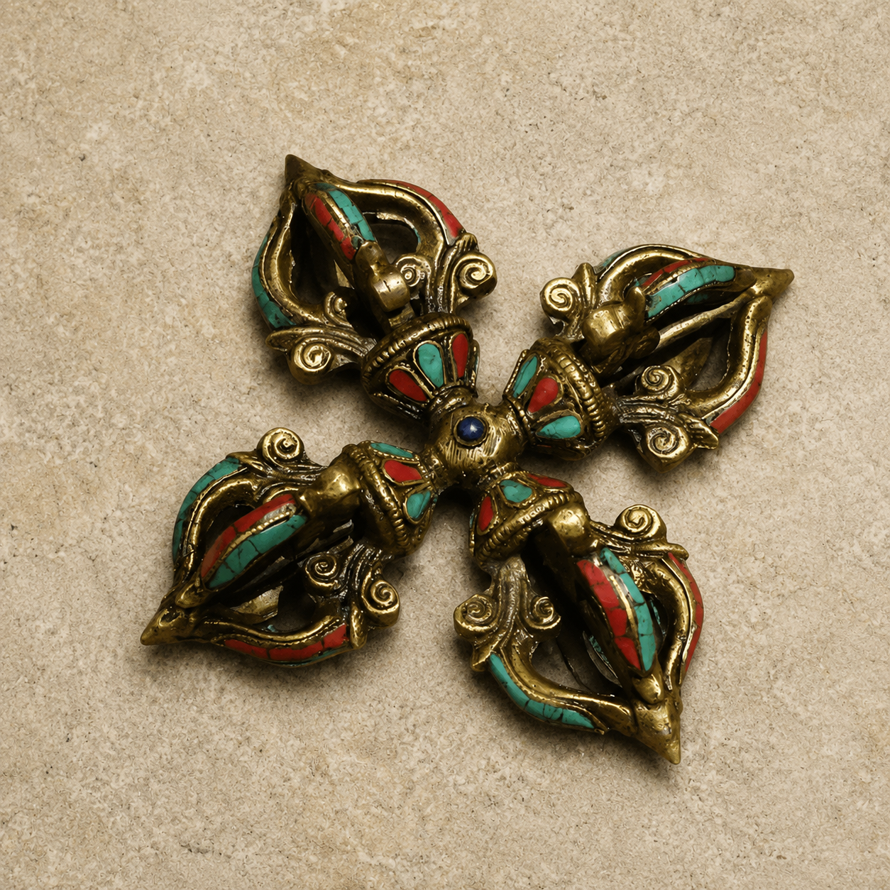 Turquoise-Inlaid Copper Ritual Accent