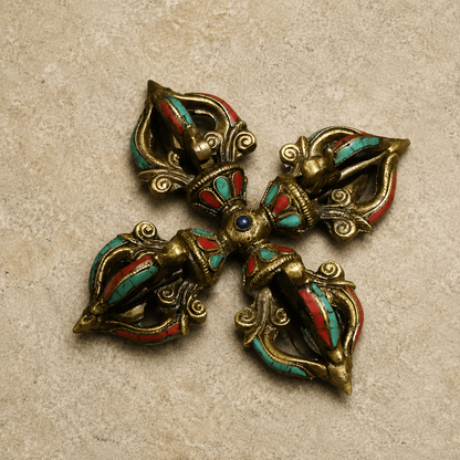 Turquoise-Inlaid Copper Ritual Accent
