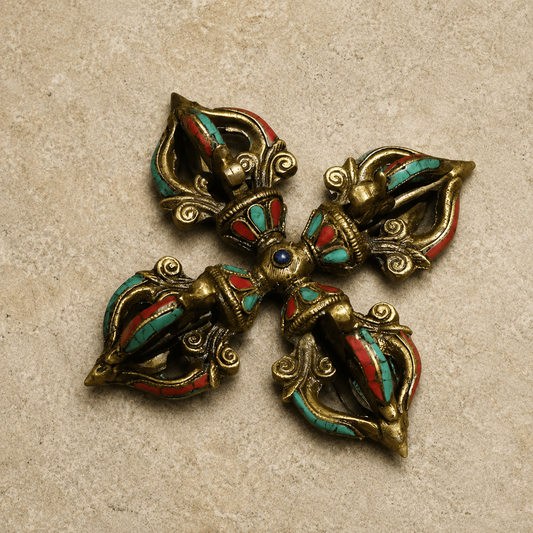 Turquoise-Inlaid Copper Ritual Accent