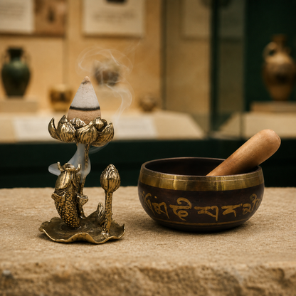 Tibetan Singing Bowl Lotus Incense Burner Meditation Set