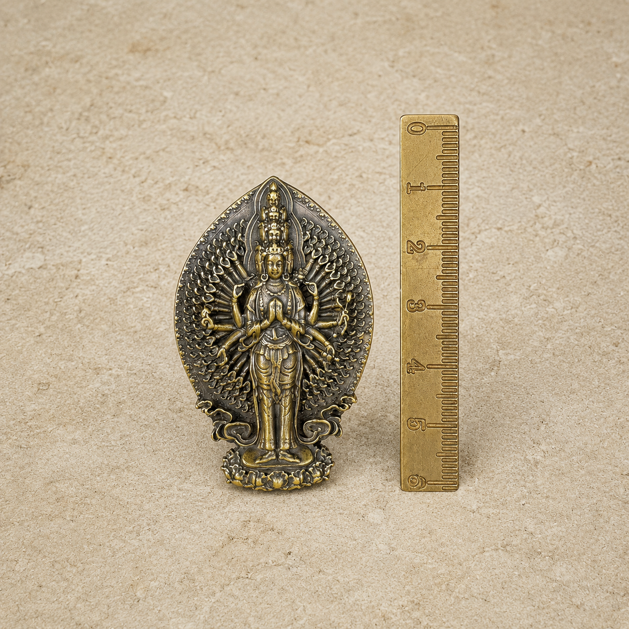 Thousand-Arm Guanyin Pendant | Tibetan Brass Amulet