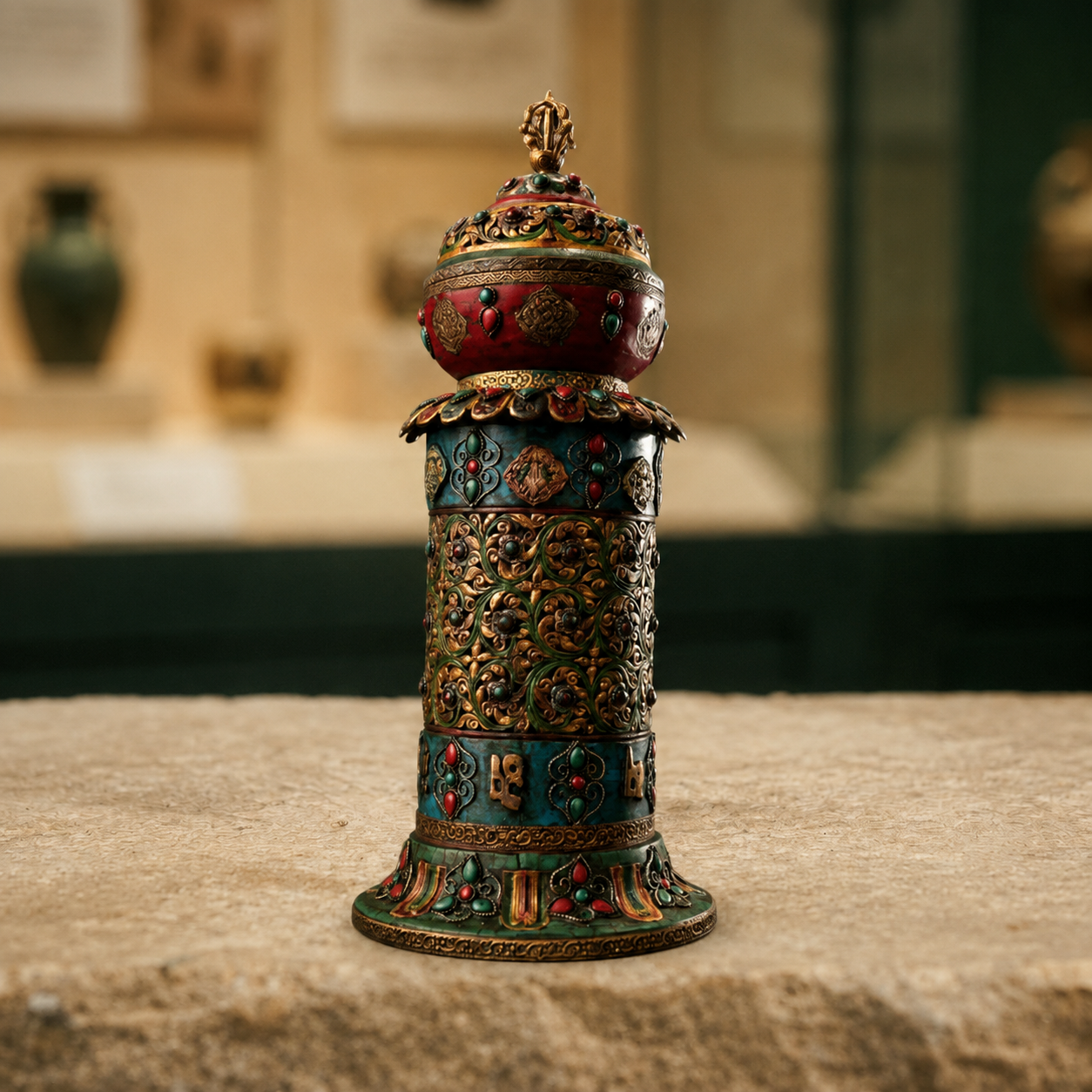 Eight Treasures Bronze Incense Burner Inlaid Stones