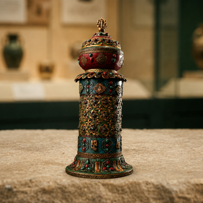 Eight Treasures Bronze Incense Burner Inlaid Stones