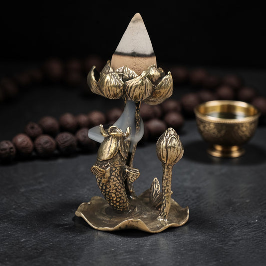 Primary product image of Lotus Koi Backflow Incense Burner, Solid Brass