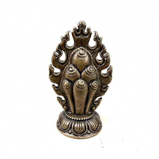 Tibetan Brass Cintamani Statue Flaming Jewel Amulet Wisdom Fire Altar Decor