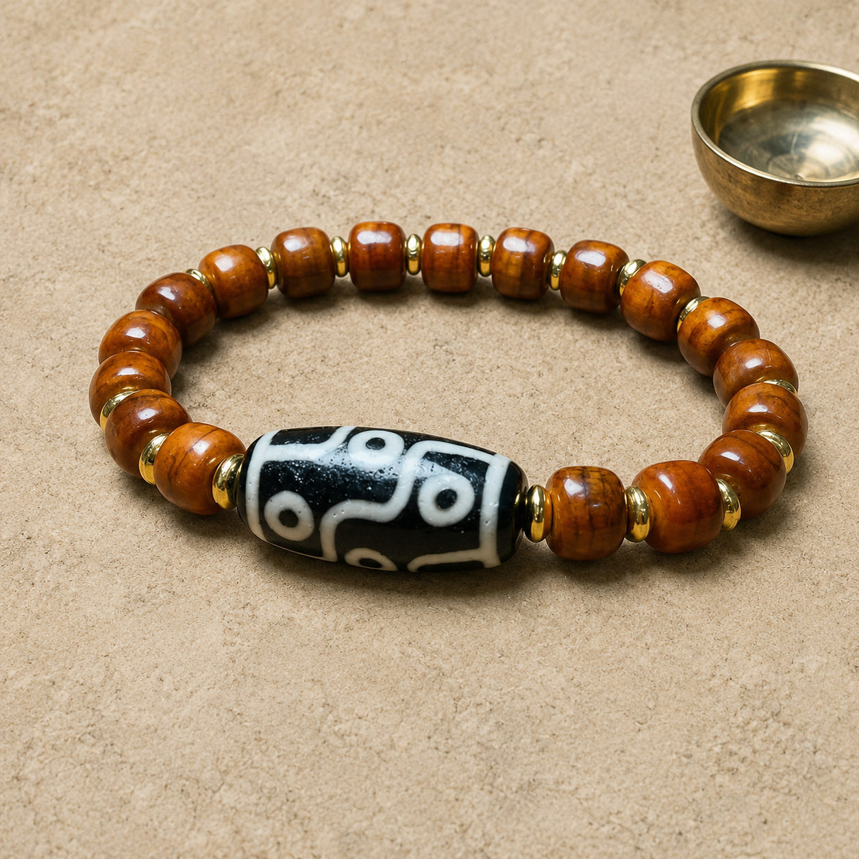 Agate Nine-Eyed Dzi Bracelet | Aged Yak Bone Amulet
