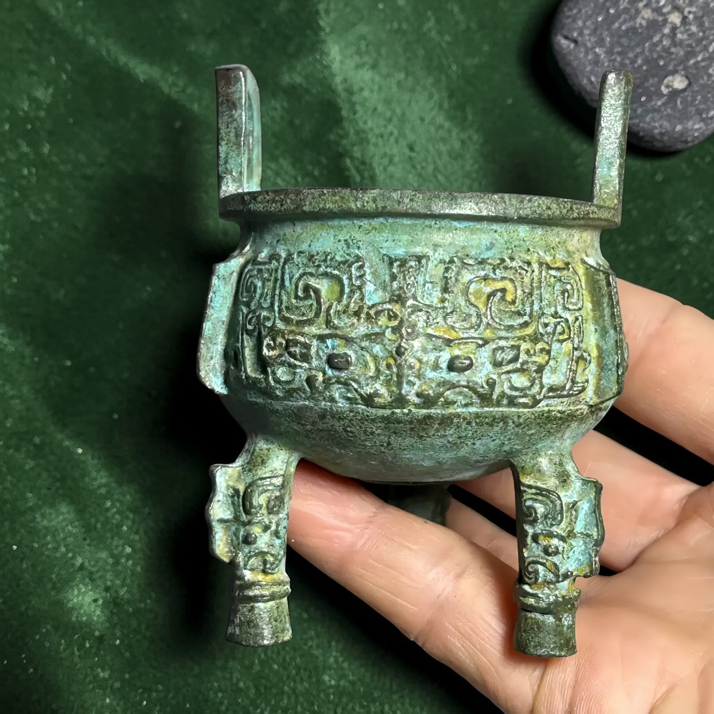 Tibetan Bronze Taotie Incense Burner detail view 2