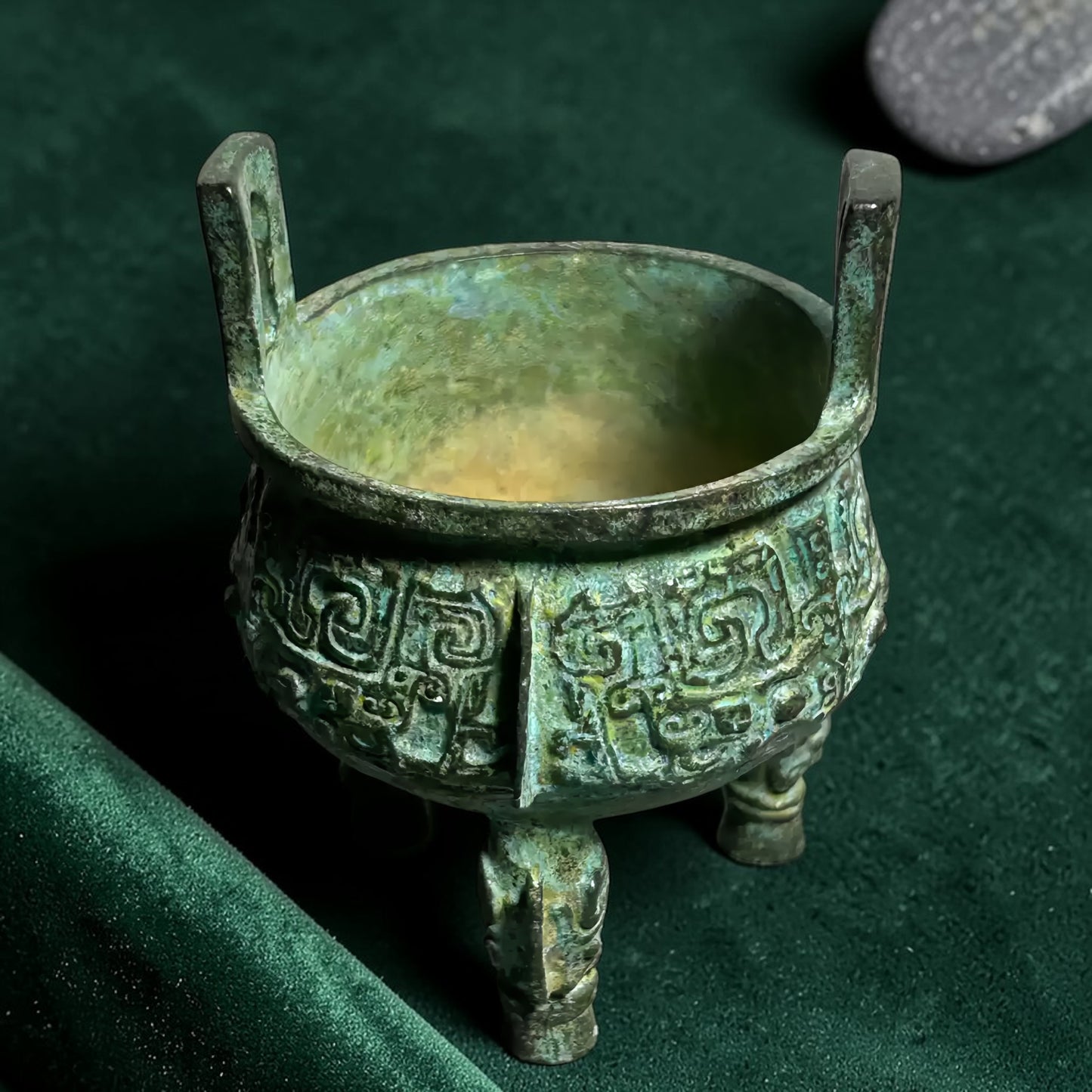 Tibetan Bronze Taotie Incense Burner detail view 1