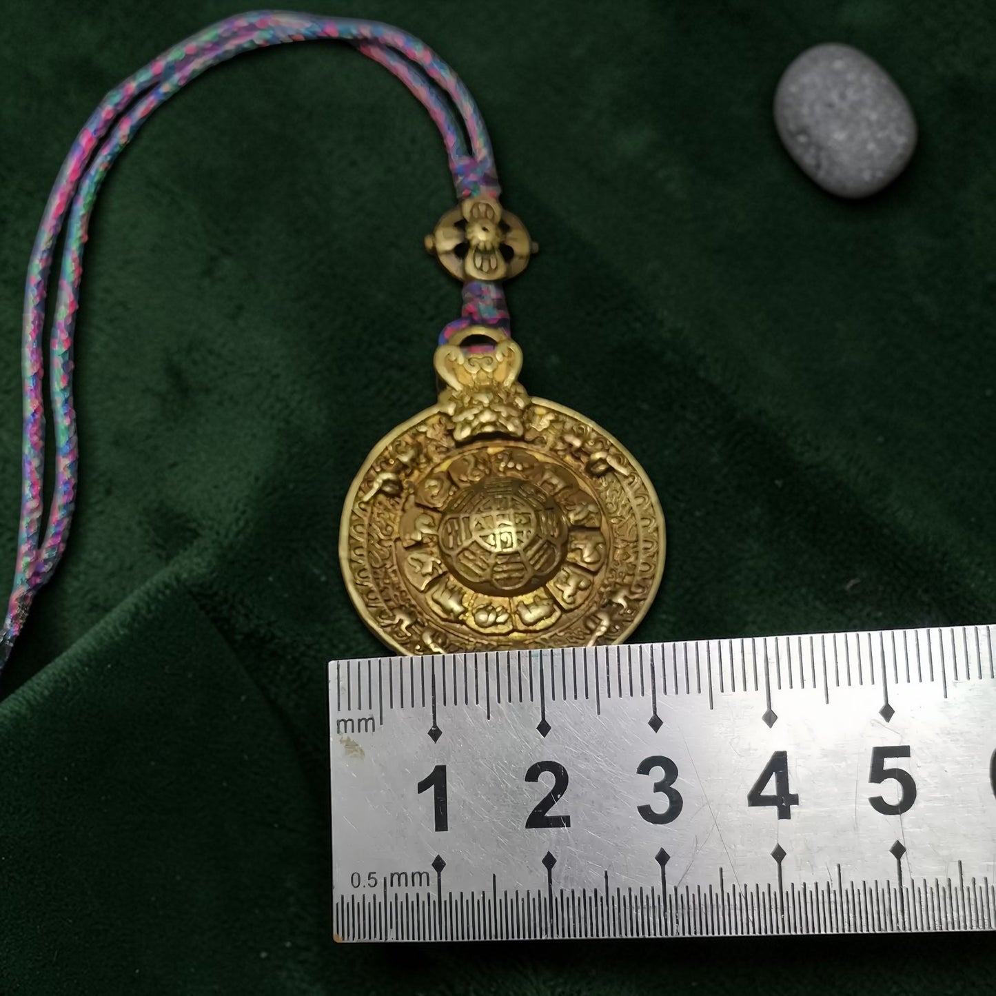 Measurement reference for Tibetan Brass Lotus Amulet Pendant - Pocket-Size Collectible Antique