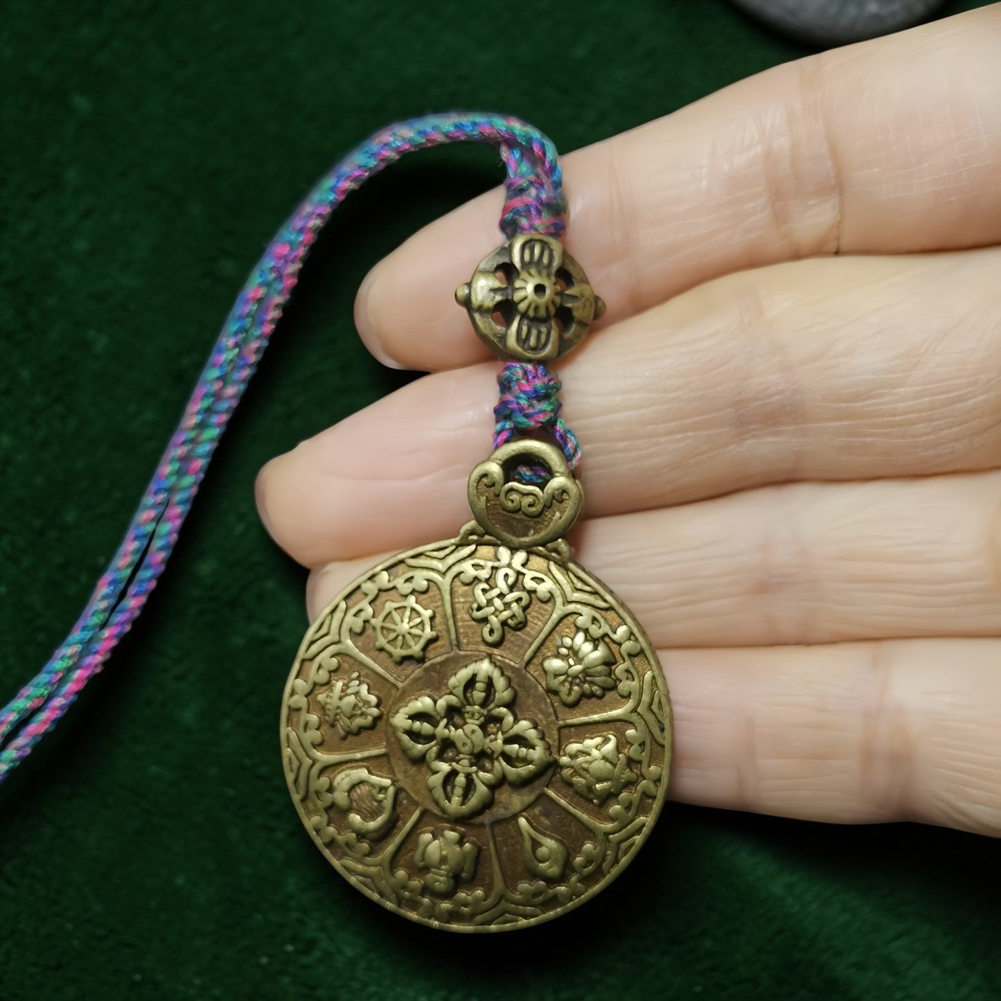 Measurement reference for Tibetan Brass Lotus Amulet Pendant - Pocket-Size Collectible Antique