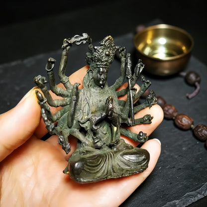 Tibetan Brass Guanyin Buddha Statue: Compact Shrine Decor detail view 1