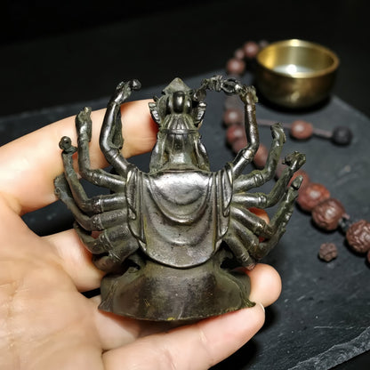 Tibetan Brass Guanyin Buddha Statue: Compact Shrine Decor detail view 2