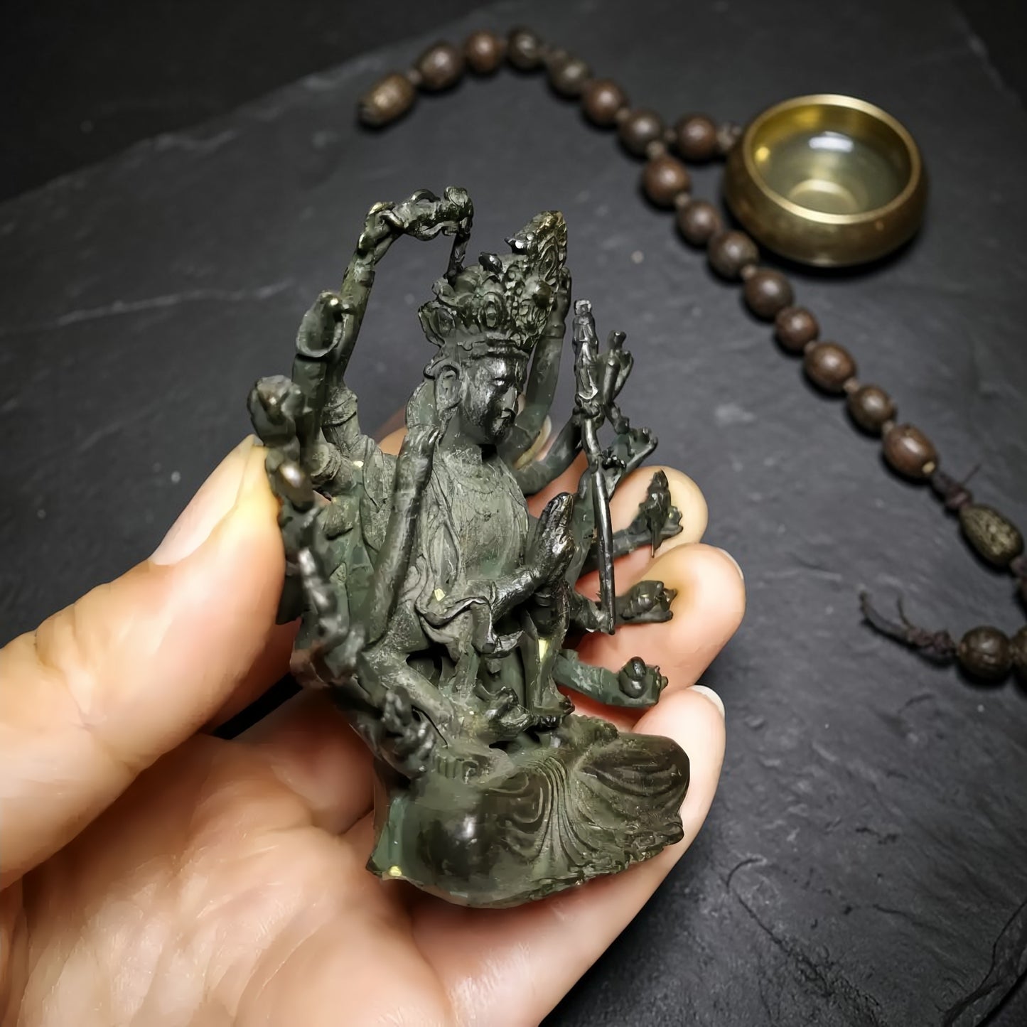 Tibetan Brass Guanyin Buddha Statue: Compact Shrine Decor detail view 3