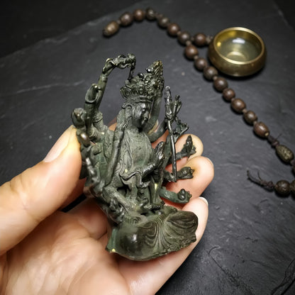 Tibetan Brass Guanyin Buddha Statue: Compact Shrine Decor detail view 3
