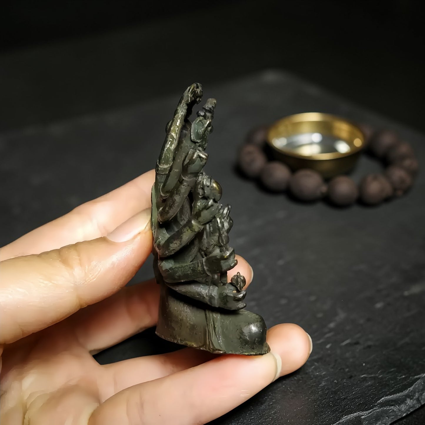 Tibetan Brass Guanyin Buddha Statue: Compact Shrine Decor reference image 4