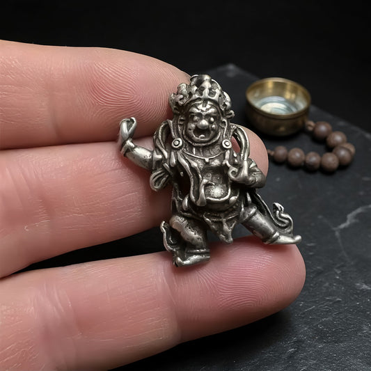 Wrathful Protector Pendant, White Copper Amulet Charm
