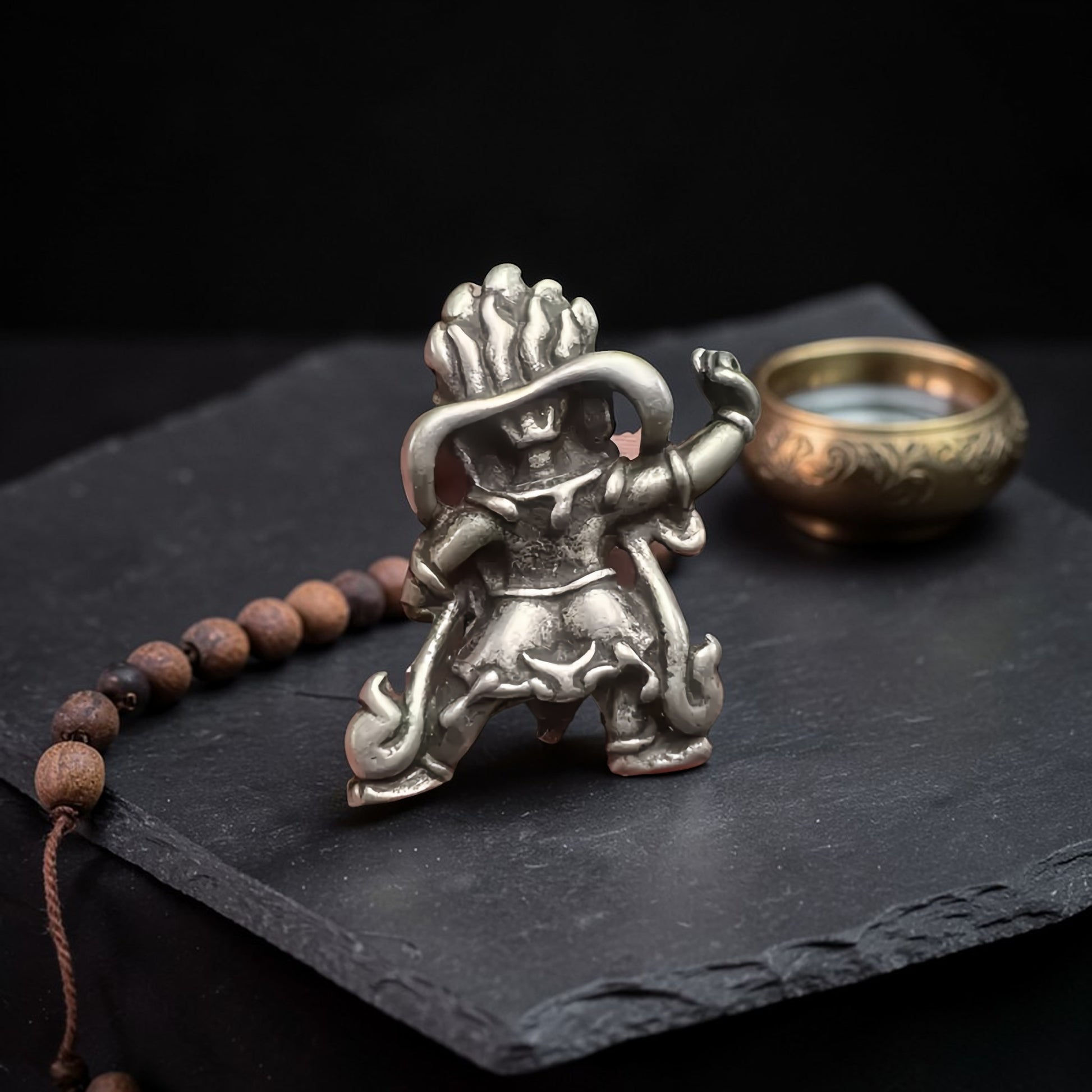 Wrathful Protector Pendant, White Copper Amulet Charm detail view 2