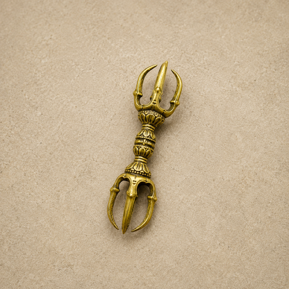 Three-Prong Vajra Statue | Tibetan Altar Brass Dorje