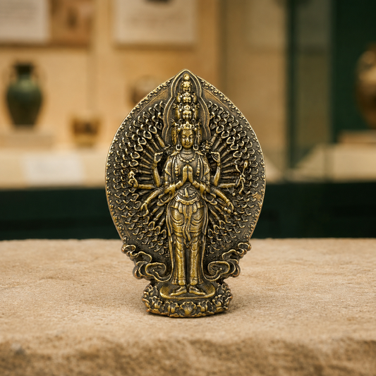 Thousand-Arm Guanyin Pendant | Tibetan Brass Amulet