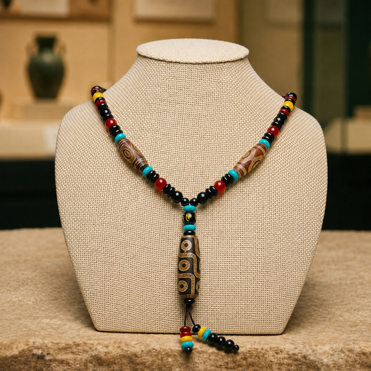 Dragon Agate Dzi Pendant | Tibetan Nine-Eye Necklace