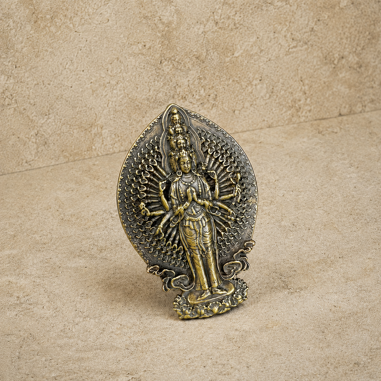 Thousand-Arm Guanyin Pendant | Tibetan Brass Amulet