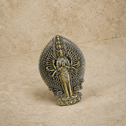 Thousand-Arm Guanyin Pendant | Tibetan Brass Amulet