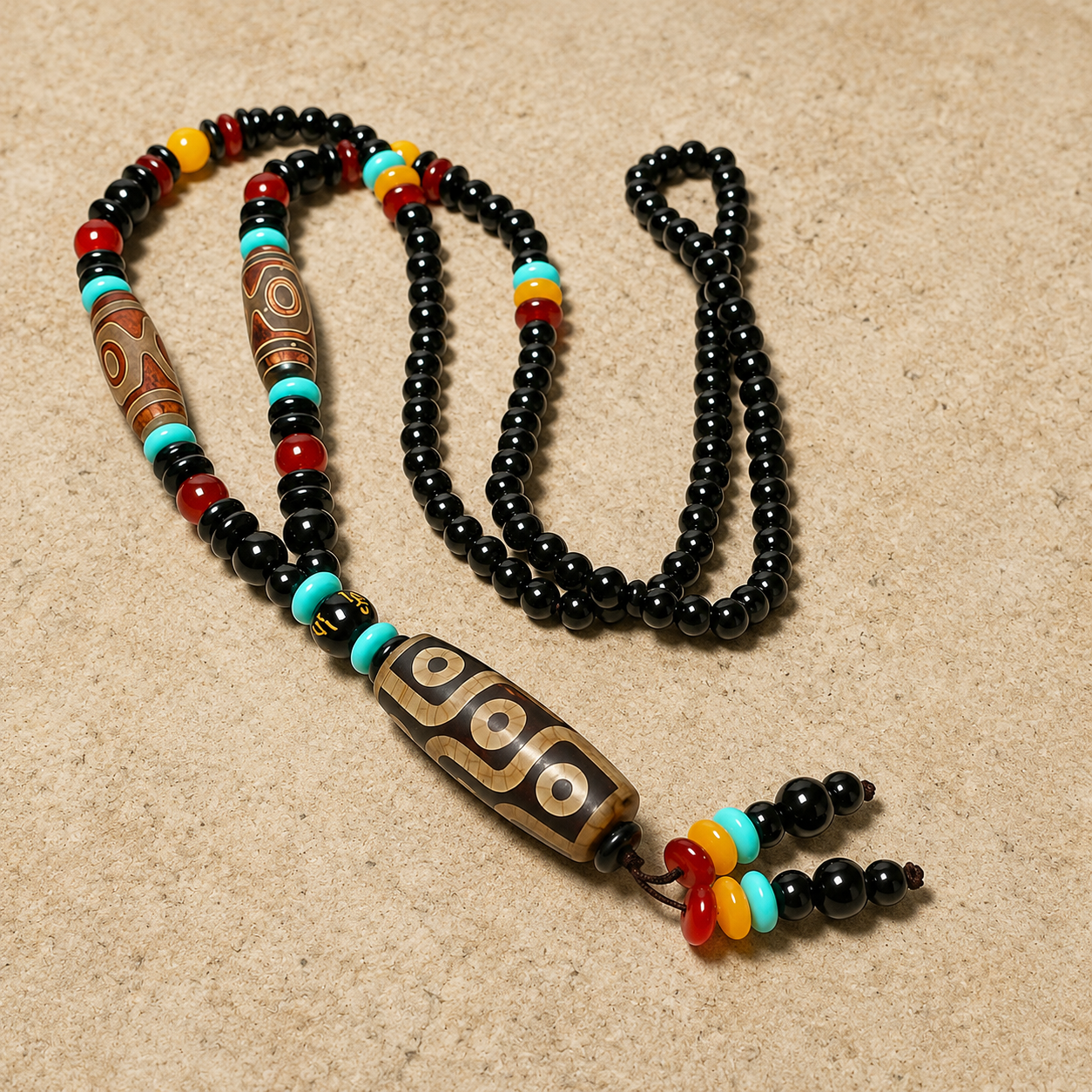 Dragon Agate Dzi Pendant | Tibetan Nine-Eye Necklace