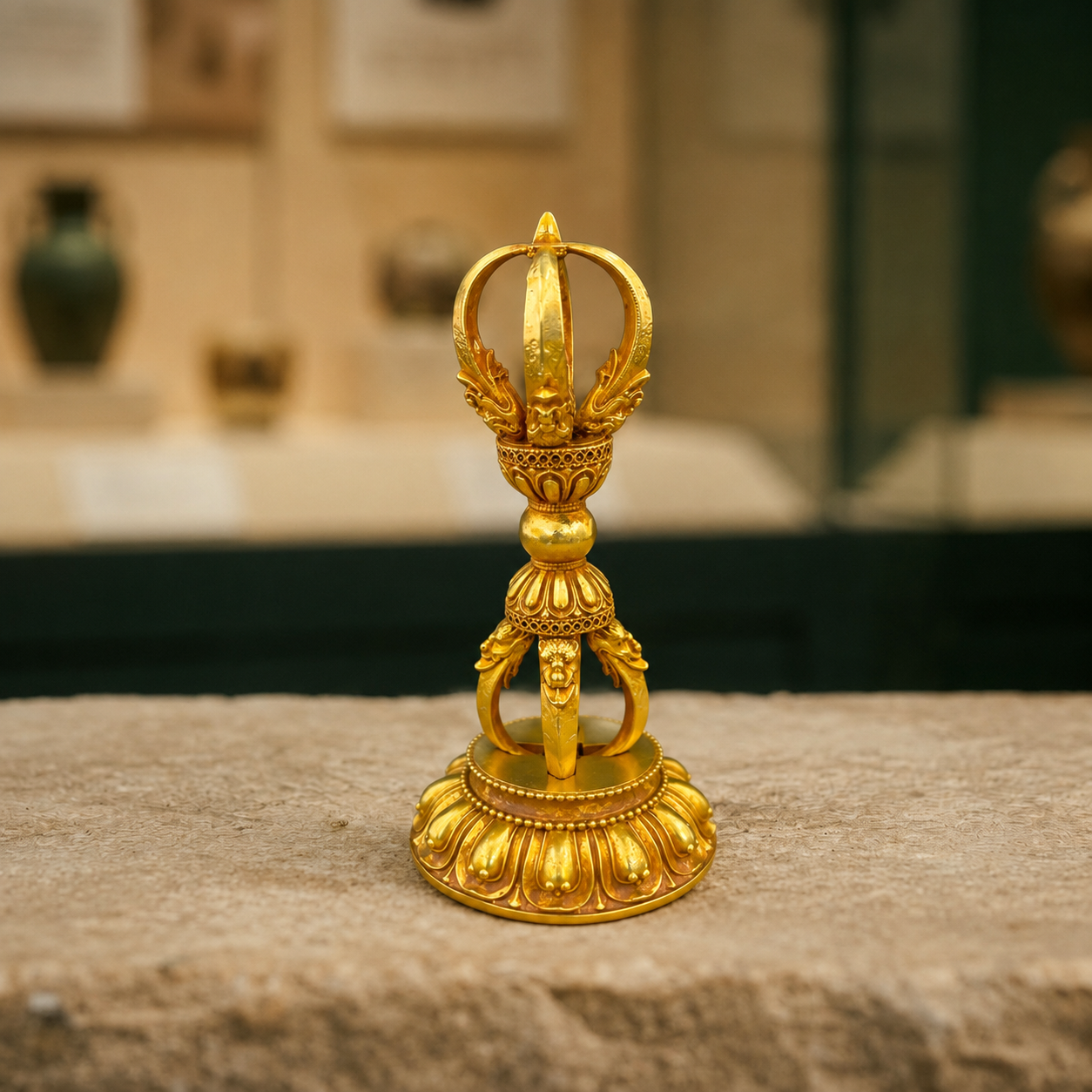 Gilt Copper Vajra Statue | Tibetan Buddhist Altar Dorje