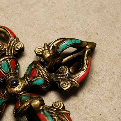 Turquoise-Inlaid Copper Ritual Accent